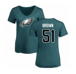 Women's Philadelphia Eagles #51 Zach Brown Green Name & Number Logo Slim Fit T-Shirt