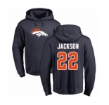 Football Denver Broncos #22 Kareem Jackson Navy Blue Name & Number Logo Pullover Hoodie