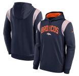 Mens Denver Broncos Navy Sideline Stack Performance Pullover Hoodie