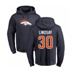 NFL Nike Denver Broncos #30 Phillip Lindsay Navy Blue Name & Number Logo Pullover Hoodie