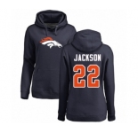 Football Women's Denver Broncos #22 Kareem Jackson Navy Blue Name & Number Logo Pullover Hoodie