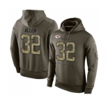Football Kansas City Chiefs #32 Marcus Allen Green Salute To Service Men's Pullover Hoodie