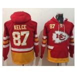 Nike Kansas City Chiefs #87 Travis Kelce Red Gold Name & Number Pullover NFL Hoodie
