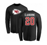 Football Kansas City Chiefs #20 Morris Claiborne Black Name & Number Logo Long Sleeve T-Shirt