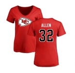 Football Women's Kansas City Chiefs #32 Marcus Allen Red Name & Number Logo Slim Fit T-Shirt
