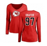 Football Women's Kansas City Chiefs #97 Alex Okafor Red Name & Number Logo Slim Fit Long Sleeve T-Shirt