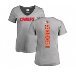 NFL Women's Nike Kansas City Chiefs #15 Patrick Mahomes II Ash Backer V-Neck T-Shirt
