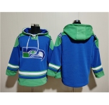 Men's Seattle Seahawks Blank Royal Ageless Must-Have Lace-Up Pullover Hoodie