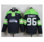 Nike Seattle Seahawks #96 Cortez Kennedy Steel Blue Player Pullover Hoodie