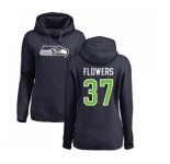 Football Women's Seattle Seahawks #37 Tre Flowers Navy Blue Name & Number Logo Pullover Hoodie