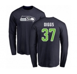 Football Seattle Seahawks #37 Quandre Diggs Navy Blue Name & Number Logo Long Sleeve T-Shirt
