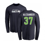 Football Seattle Seahawks #37 Shaun Alexander Navy Blue Name & Number Logo Long Sleeve T-Shirt