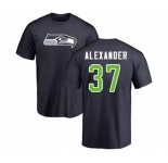 Football Seattle Seahawks #37 Shaun Alexander Navy Blue Name & Number Logo T-Shirt