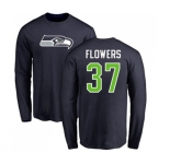 Football Seattle Seahawks #37 Tre Flowers Navy Blue Name & Number Logo Long Sleeve T-Shirt
