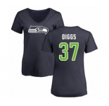 Football Women's Seattle Seahawks #37 Quandre Diggs Navy Blue Name & Number Logo T-Shirt