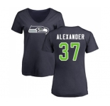 Football Women's Seattle Seahawks #37 Shaun Alexander Navy Blue Name & Number Logo T-Shirt