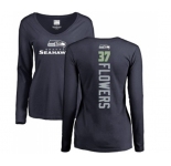 Football Women's Seattle Seahawks #37 Tre Flowers Navy Blue Backer Long Sleeve T-Shirt