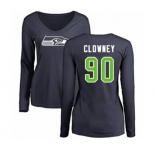 Football Women's Seattle Seahawks #90 Jadeveon Clowney Navy Blue Name & Number Logo Long Sleeve T-Shirt