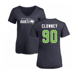 Football Women's Seattle Seahawks #90 Jadeveon Clowney Navy Blue Name & Number Logo T-Shirt