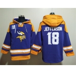 Men's Minnesota Vikings #18 Justin Jefferson Purple Yellow Ageless Must-Have Lace-Up Pullover Hoodie