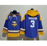 Men's Minnesota Vikings #3 Jordan Addison Purple Yellow Ageless Must-Have Lace-Up Pullover Hoodie