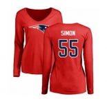 Football Women's New England Patriots #55 John Simon Red Name & Number Logo Slim Fit Long Sleeve T-Shirt