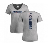 Football Women's New England Patriots #75 Ted Karras Ash Backer V-Neck T-Shirt