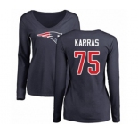 Football Women's New England Patriots #75 Ted Karras Navy Blue Name & Number Logo Slim Fit Long Sleeve T-Shirt