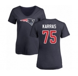 Football Women's New England Patriots #75 Ted Karras Navy Blue Name & Number Logo Slim Fit T-Shirt