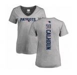Football Women's New England Patriots #90 Shilique Calhoun Ash Backer V-Neck T-Shirt