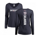 Football Women's New England Patriots #90 Shilique Calhoun Navy Blue Backer Slim Fit Long Sleeve T-Shirt