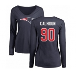 Football Women's New England Patriots #90 Shilique Calhoun Navy Blue Name & Number Logo Slim Fit Long Sleeve T-Shirt