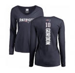 NFL Women's Nike New England Patriots #10 Josh Gordon Navy Blue Backer Slim Fit Long Sleeve T-Shirt