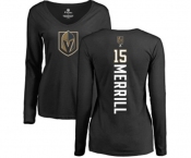 NHL Women Adidas Vegas Golden Knights #15 Jon Merrill Black Backer Slim Fit Long Sleeve T-Shirt