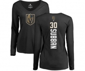 NHL Women Adidas Vegas Golden Knights #30 Malcolm Subban Black Backer Slim Fit Long Sleeve T-Shirt