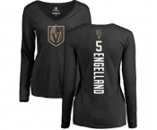 NHL Women Adidas Vegas Golden Knights #5 Deryk Engelland Black Backer Slim Fit Long Sleeve T-Shirt