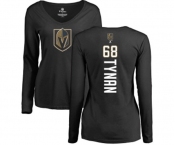 NHL Women Adidas Vegas Golden Knights #68 T.J. Tynan Black Backer Slim Fit Long Sleeve T-Shirt