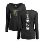 NHL Women Adidas Vegas Golden Knights #71 William Karlsson Black Backer Slim Fit Long Sleeve T-Shirt