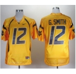 NCAA West Virginia Mountaineers Geno Smith 12 Gold College Football Jerseys