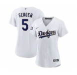 Women's Dodgers #5 Corey Seager White Gold 2021 Gold Program Baseball Jersey