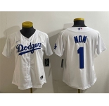 Women's Los Angeles Dodgers #1 Mom White Cool Base Stitched Baseball Jersey