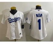 Women's Los Angeles Dodgers #1 Mom White Cool Base Stitched Baseball Jersey