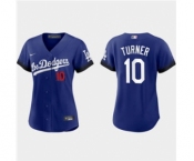 Women's Los Angeles Dodgers #10 Justin Turner 2021 Royal City Connect Cool Base Stitched Baseball Jersey