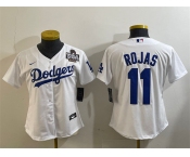 Women's Los Angeles Dodgers #11 Miguel Rojas White 2024 World Series Cool Base Stitched Baseball Jersey