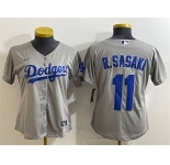 Womens Los Angeles Dodgers #11 Roki Sasaki Grey Cool Base Stitched Baseball Jersey