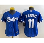 Women's Los Angeles Dodgers #11 Roki Sasaki Royal Cool Base Stitched Baseball Jersey