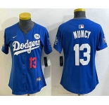 Women's Los Angeles Dodgers #13 Max Muncy Number Blue 2024 World Series With Fernando 34 Fashion Limited Stitched Jersey