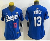 Women's Los Angeles Dodgers #13 Max Muncy Number Blue 2024 World Series With Fernando 34 Fashion Limited Stitched Jersey
