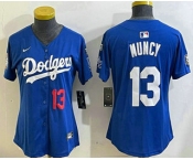 Women's Los Angeles Dodgers #13 Max Muncy Number Blue 2024 World Series With Fernando 34 Fashion Limited Stitched Jerseys