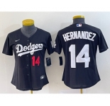 Women's Los Angeles Dodgers #14 Enrique Hernandez Number Black Stitched Cool Base Nike Jersey